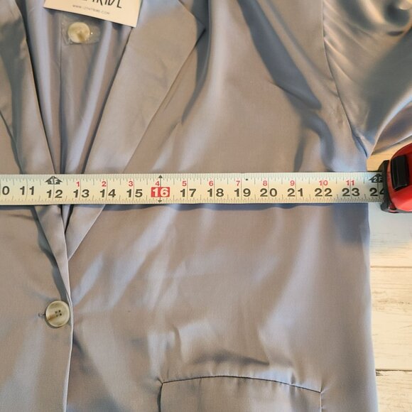 12th Tribe Powder Blue Satin Blazer Jacket NEW Classic Elegance Career Large - Picture 6 of 9